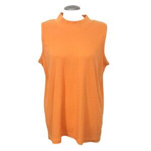 Vintage Y2K Womens Plus Size 26 28 Sleeveless Knit Top Mock Neck Ribbed Orange